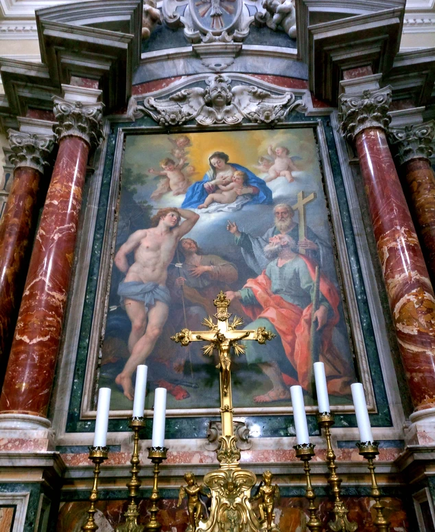 La Madonna che allatta il bambino tra i santi Apostoli Filippo, Giacomo Maggiore e i Santi Sebastiano e Rocco - Basilica di Santa Maria Assunta (Castel di Sangro)